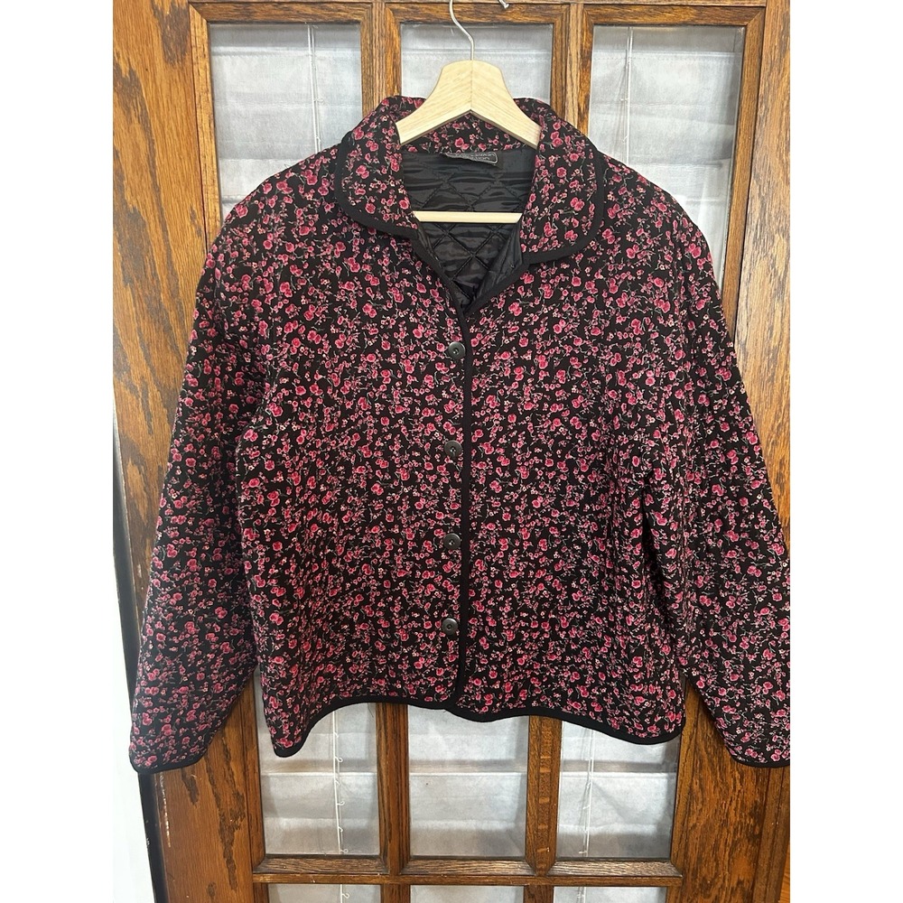 Carol Anderson by Invitation Jacket Pink And Black Floral Fall Coat